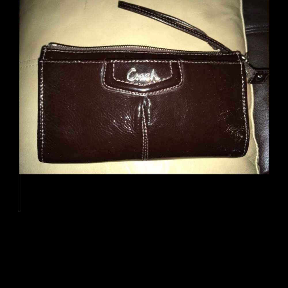 Brown patent leather authentic Coach wallet